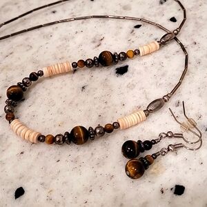 Tiger Eye Liquid Silver Necklace & Earring Set